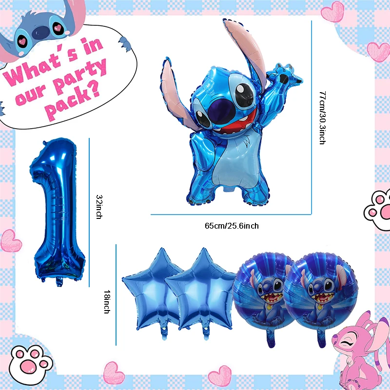 6 Pcs Blue Stitch Foil Balloons Set Digit 1-9 Years Old Balloons Cartoon Stitch Themed Baby Shower Kids Birhday Party Decoraions