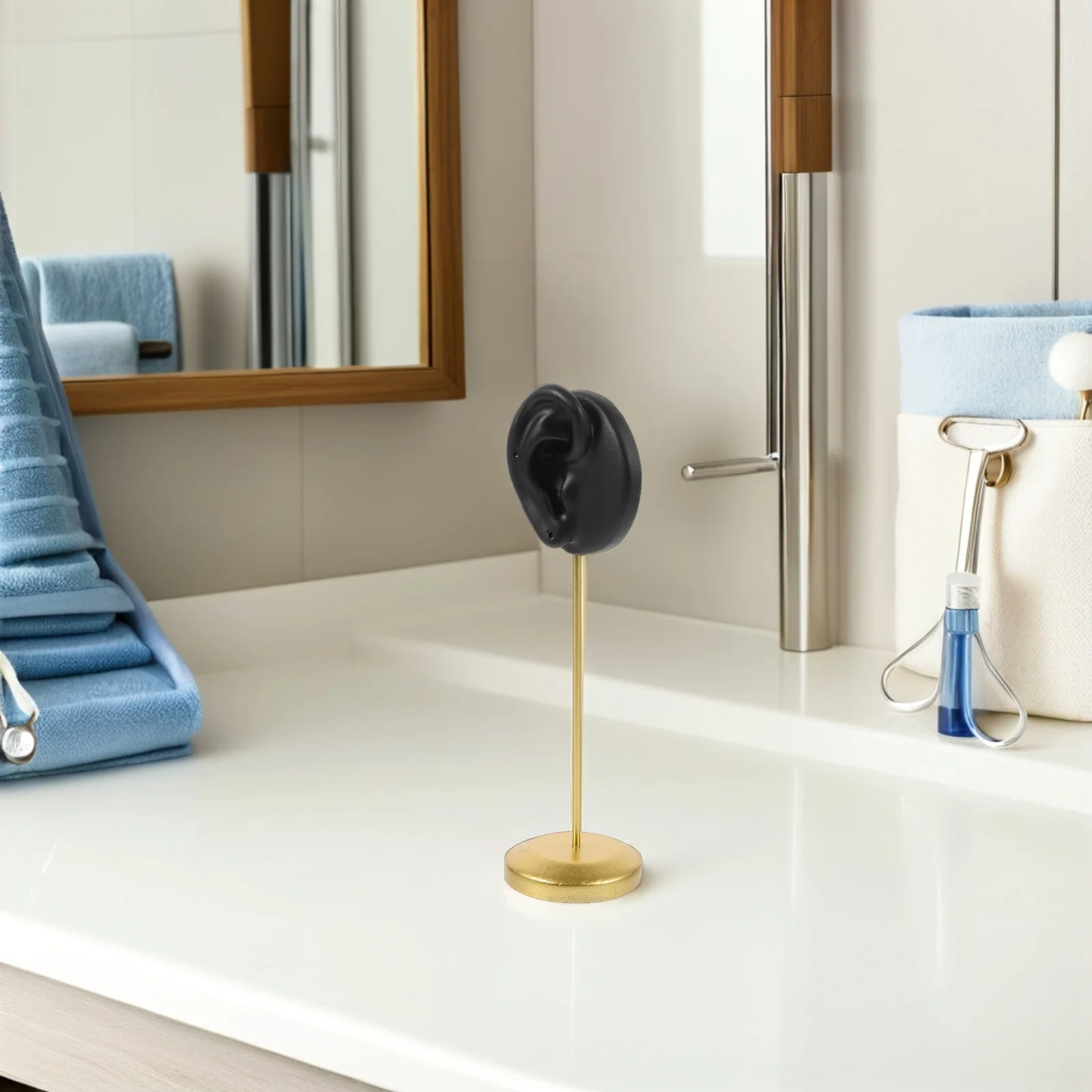 2Pcs Ear Shaped Earring Display Stand Resin Holder Metal Base Piercing Stud Organizer Jewelry Rack for Selling Window Counter