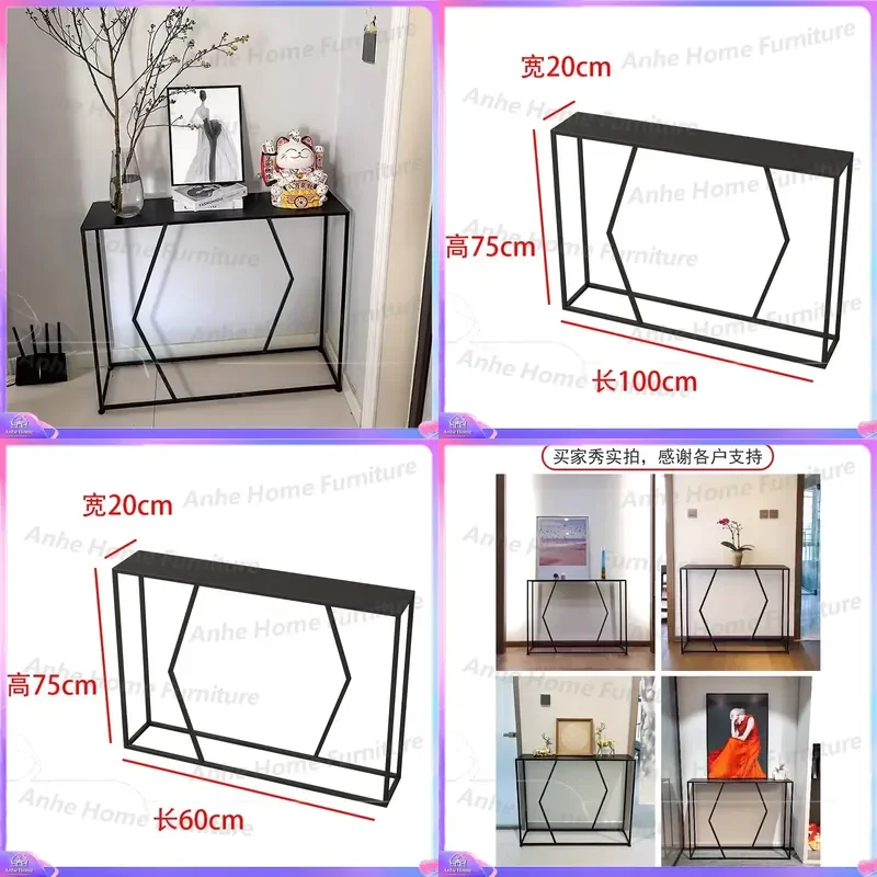 Modern Narrow Wall Mounted Iron Console Table with Marble Top and Shelf Entryway Hallway Furniture Living Room Decor Storage