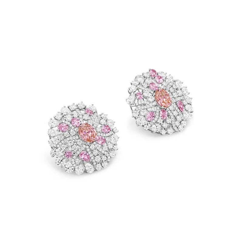 BELLUX 925 Silver Synthetic Zircon Earrings Sunset Pink Padparadscha Hydrangea Heavy Design Round Earrings for Women