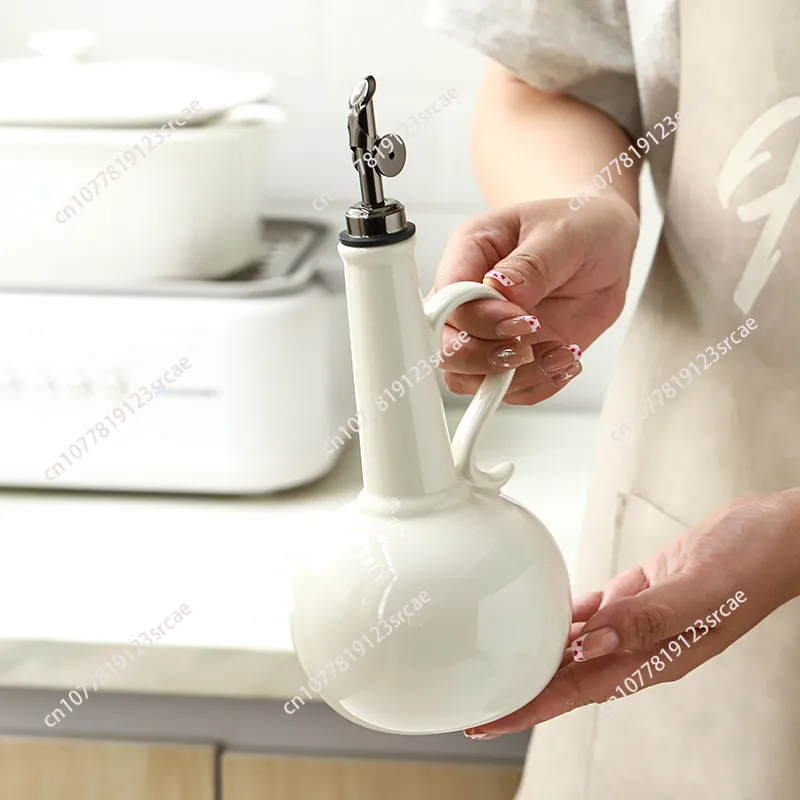 Ceramic Oil Dispenser Bottle, Multifunctional Kitchen Container for Soy Sauce Vinegar and Olive Oil view 3