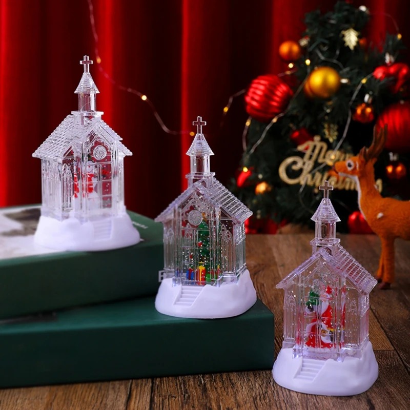 

2024 Christmas Decoration Tree Liquidations Santa Claus Snowman Beimen Crystal Church Luminous Lantern New Year Children Gifts