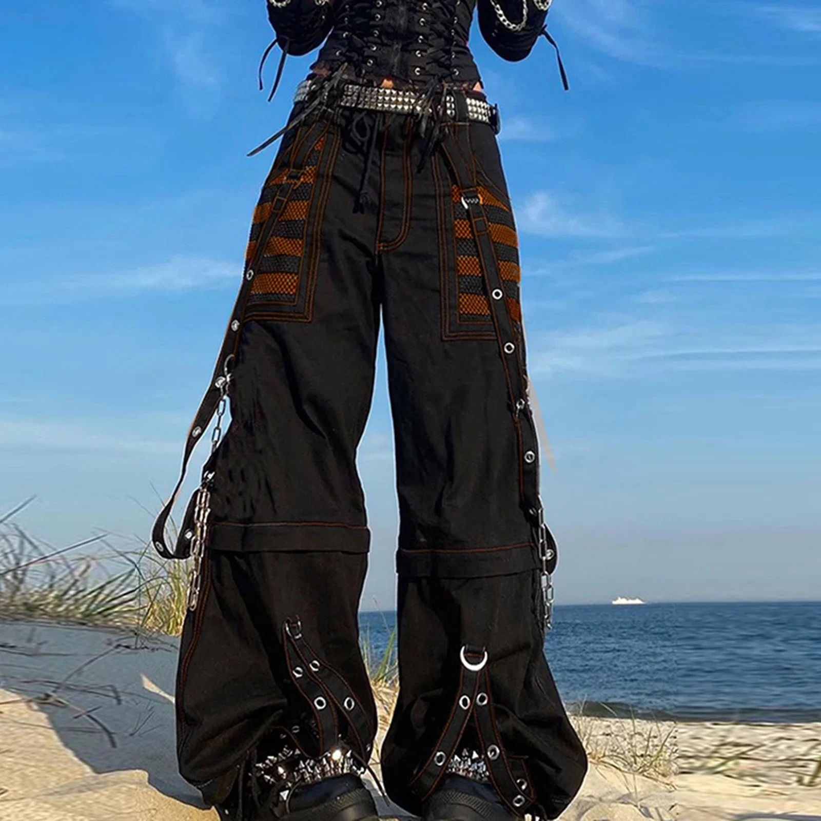 

Women Cargo Pants High Waist Baggy Jeans Casual Wid Leg Denim Pants Grunge Gothic Harajuku Punk Y2k Trousers