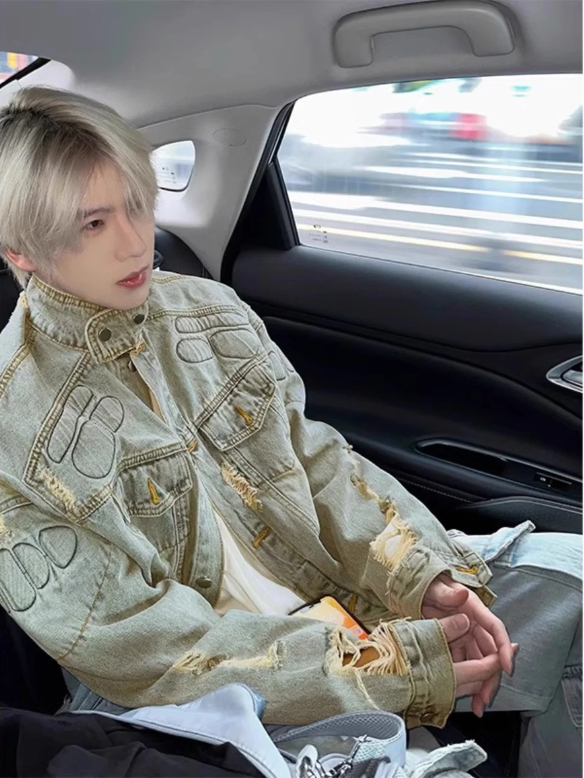 

Yellow Mud Color Ripped Denim Jaet Men's Spring Autumn American Retro 2024 New Sle Haome Functional Workwear Jaet