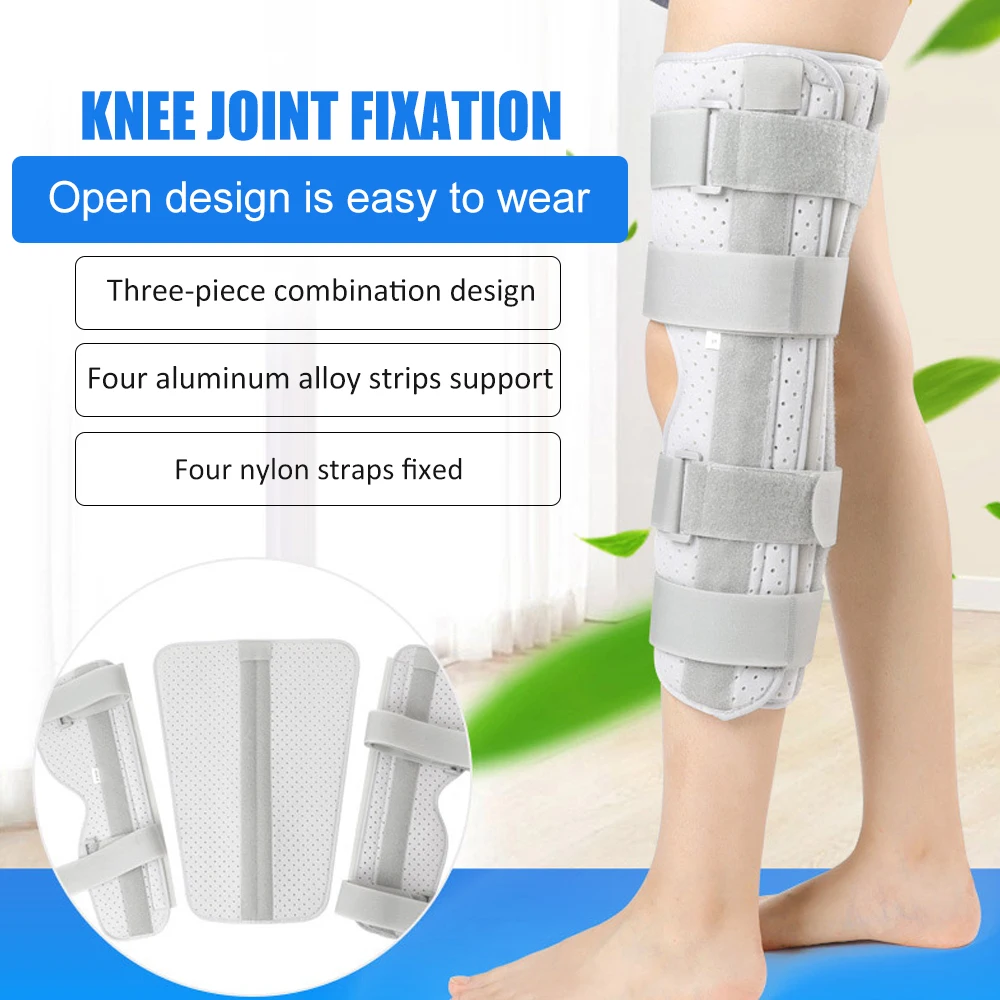 3-Panel Knee Immobilizer Full Leg Support Brace, Aluminum Alloy Straight Knee Splint - for Knee Fractures,ACL,MCL,Meniscus Tear