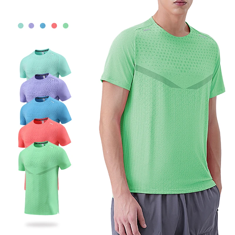 

(M-3XL)Bright Color Ice Silk Cooling Running T-shirt Men Quick Dry Basketball Gym Fitness Tops Summer Exercise Training Shirt