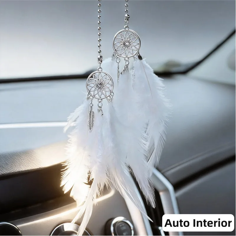 Feather Dream Catcher Car Rearview Mirror Pendant Boho Auto Interior Hangin Ornament Lucky Blessing Accessories
