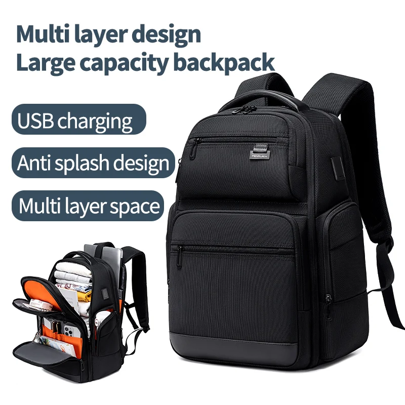 Fenruien Men 43L Backpack Waterproof Laptop Backpacks USB Charging Backpacking Multifunctional Large Capacity Travel Bag