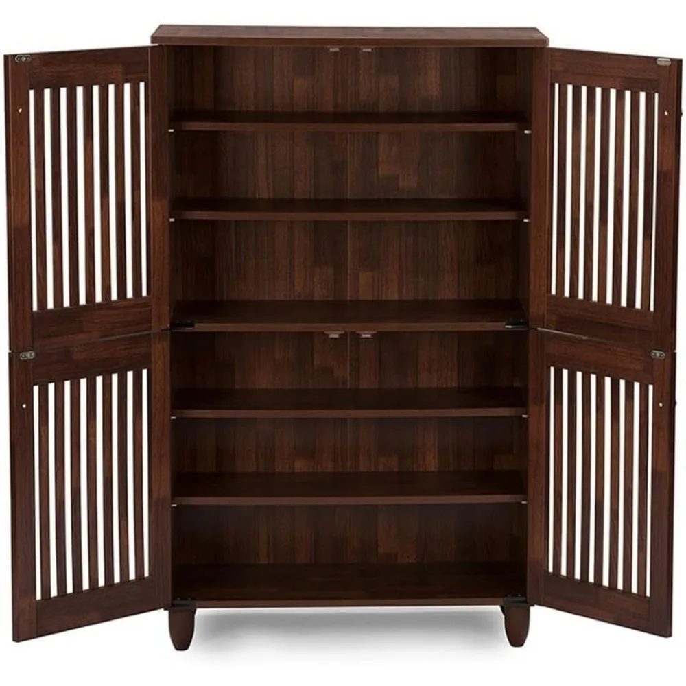 خزانة تخزين الأحذية بطول 48 بوصة وبني من خشب البلوط و4 أبواب و18 زوجًا #6