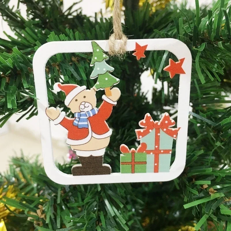 10PCS/Set Wooden DIY Christmas Tree Hanging Ornaments Pendant Bells Santa Claus New Year Decor Christmas Decorations for Home