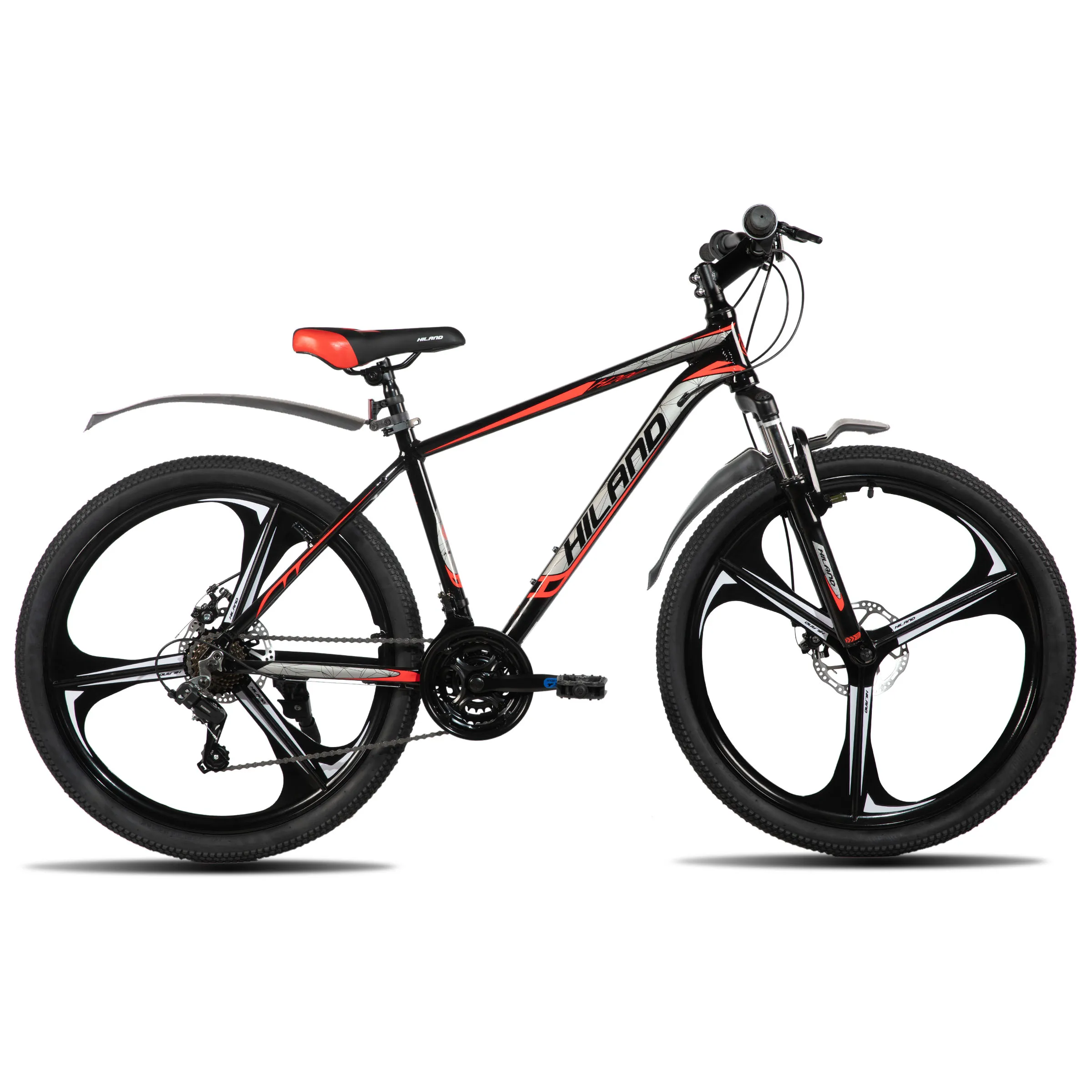 HILAND mountainbike, 3 spaken, 18 versnellingen aandrijflijn, aluminium frame 26 inch wielen, schijfremfiets voor heren dames heren MTB