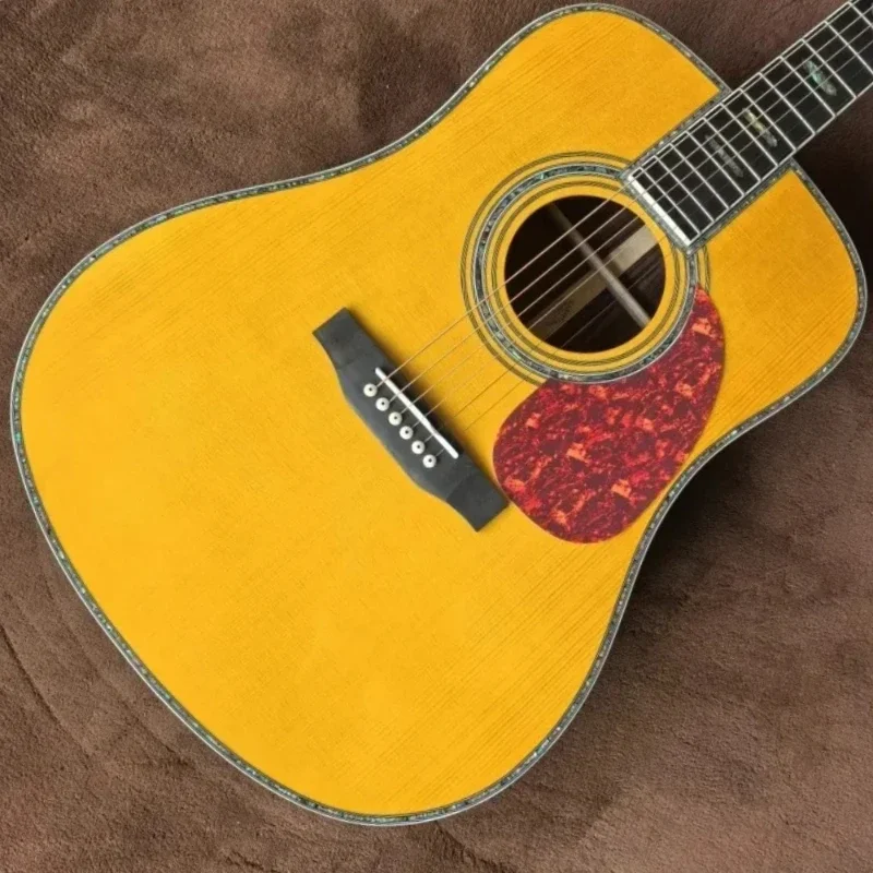 Hot sale Yellow D45 Acoustic Guitar Solid Wood Ebony Neck 41 Inch Classic Shape Dynamic Sound Balance Beginner Gift