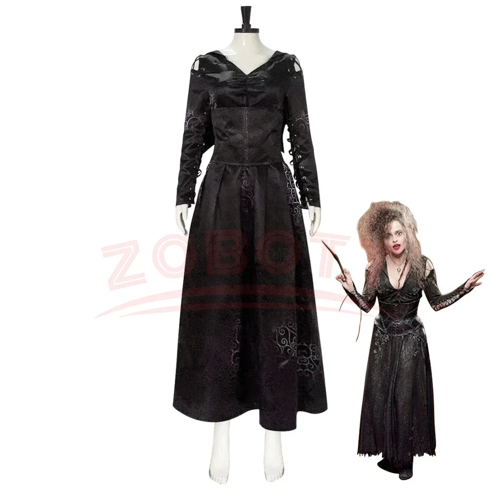 Bellatrix Cosplay Lestrange Cosplay Magic Movie Costume wig Halloween Carnival Party Disguise Roleplay Suit For Women Girl Adult