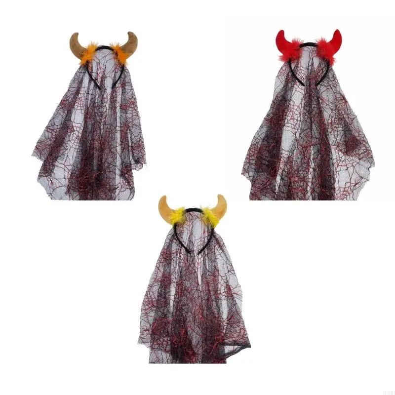 Dark Series Devil Horn Adult Tulle Hairhoop Halloween Costume Hairband F3MD