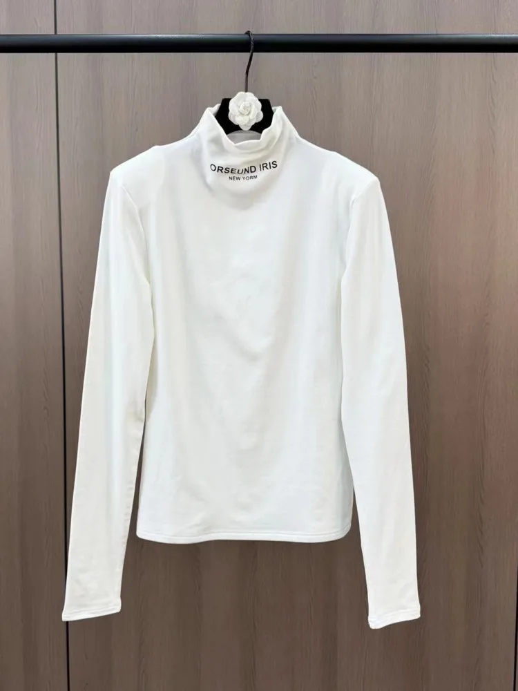 [ZOCI] Autumn/Winter High Collar Long Sleeve English Letter Pattern Tight And Slim Look Minimally Versatile Small Shirt