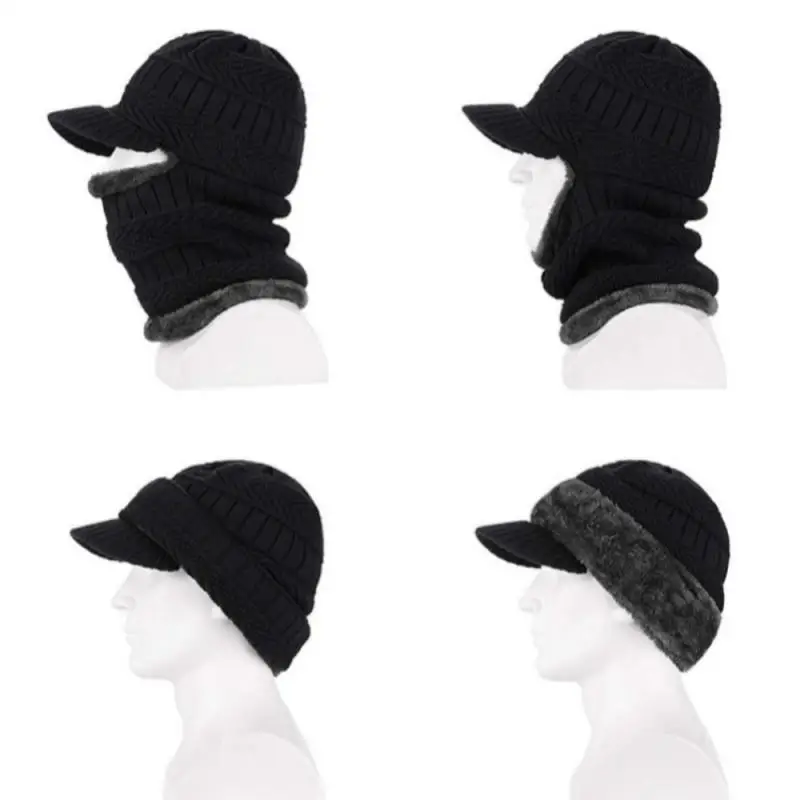 Buy 1 Free 1 Winter Knitted Hat Skullies Beanies Hat Men Women Wool Scarf Cap Balaclava Mask Gorras Bonnet Windproof Visors Cap