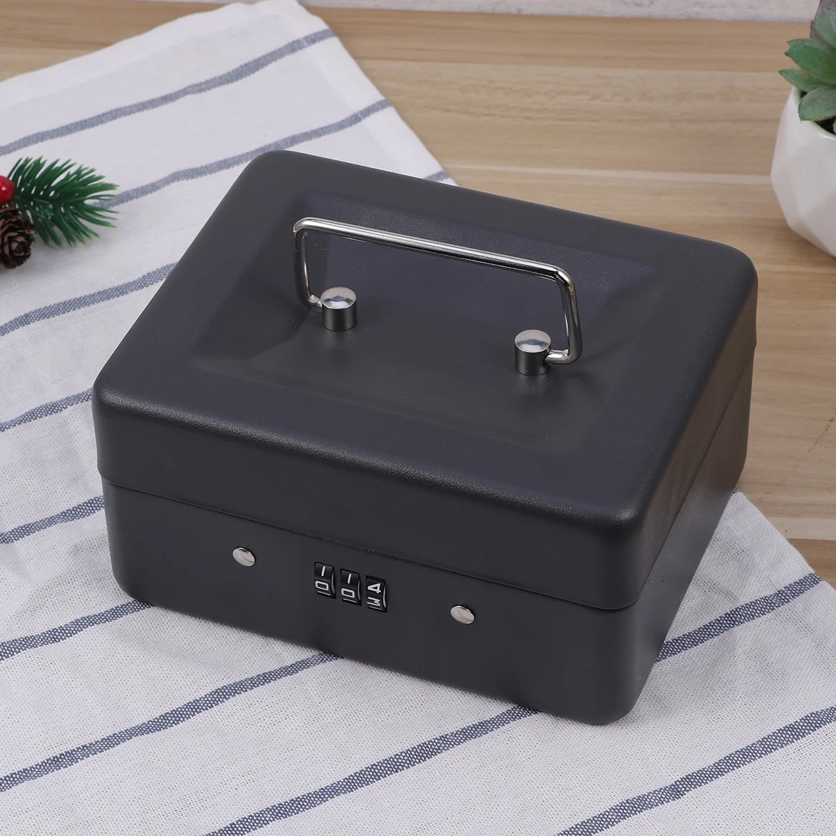 Metal Cash Box Combination Lock Safety Money Case For Store Restaurant Hotel Cash Box With Combination Lock Black Size