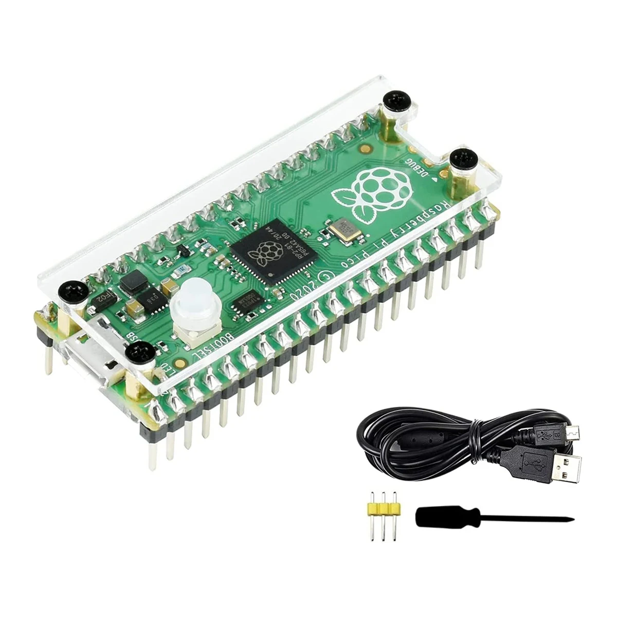 

Acrylic Case for Raspberry Pi Pico, Include Pre-Soldered Header, RP2040 Chip