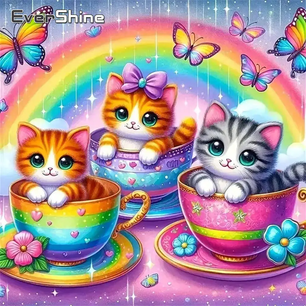 

Evershine Full Square Round Diamond Painting Cat Animal Picture Rhinestones DIY Butterfly Cartoon Diamond Mosaic Cup Handicraft