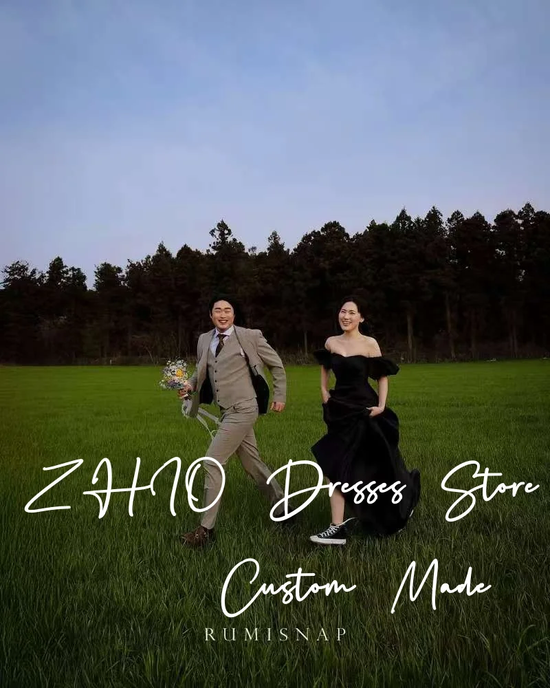 ZHIO Abito da sposa principessa Sweetheart con spalle scoperte Taffetà di seta nera Corea Servizio fotografico Abito da ricevimento nuziale personalizzato