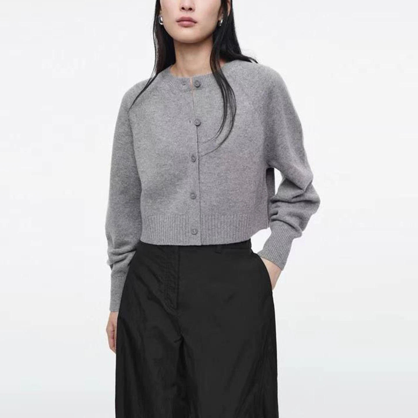 

Женский открытый кардиган из шерсти с вставкой, осень 2023, новинка Sle Z, повседневная одежда из полиэфирного волокна, китайское производство