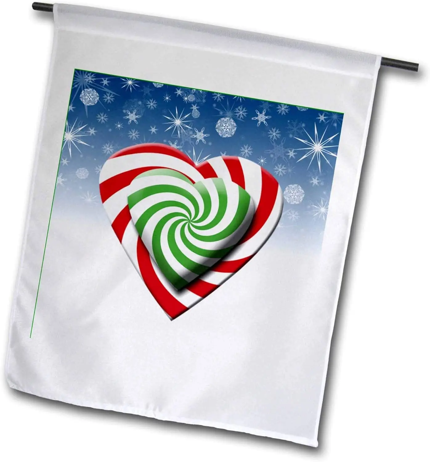 3dRose 12 x 18 inch Garden Flag - Double Candy Cane Hearts Christmas Colors Snowflakes TDSwhite – Christmas Holidays Xmas