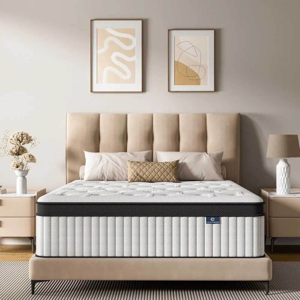 10-Inch Full-Size Hybrid Mattress in a Box: Memory Foam and Pocket Coil, Fiberglass-Free, Soft and Breathable Medium Firmness