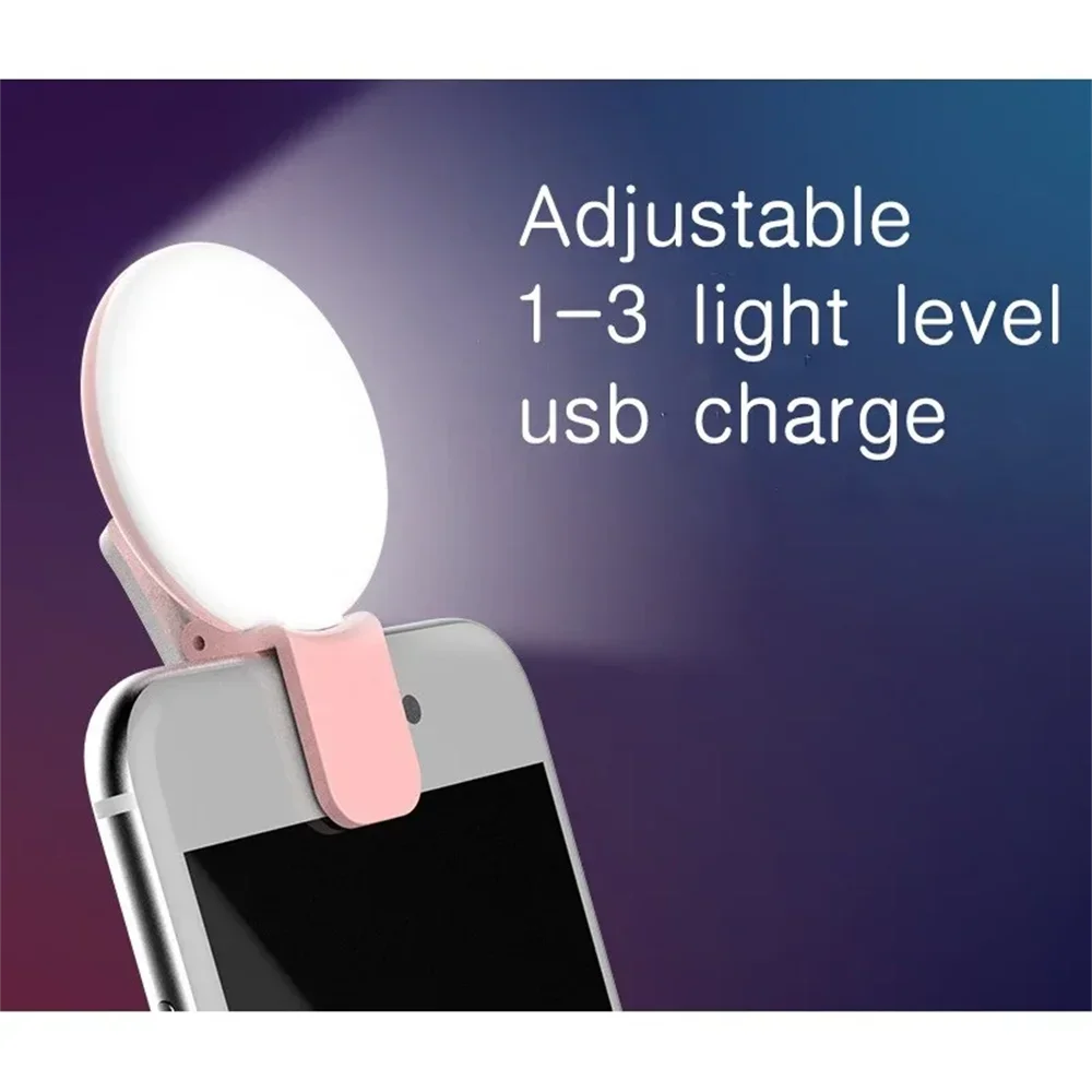 Anneau lumineux LED pour Selfie, Clip Portable pour téléphone Portable, remplissage d'objectif Flash, trois arrêts de gradation, Mini Durable et pratique