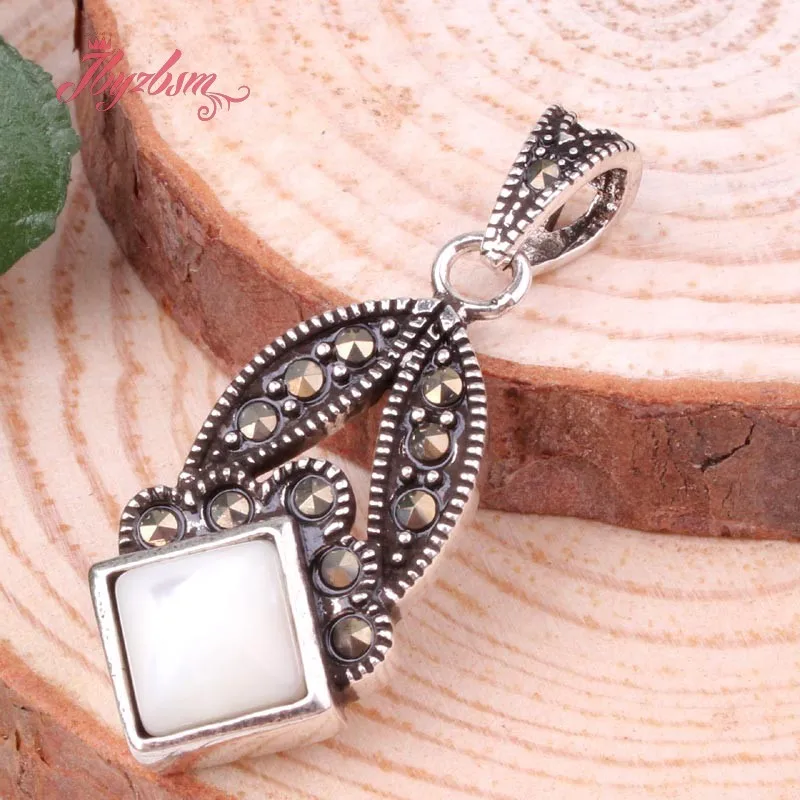 

Square:Agate CZ Crystal Shell Stone Beads Tibetan Silver Pendant 1 Pc For Women Party Gift Fashion Jewelry Free shipping