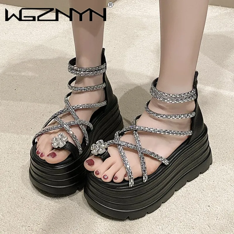 2025 موضة عبر حزام إسفين كعب الصنادل امرأة الصيف مكتنزة منصة أحذية خفيفة شبشب نسائي سميكة القاع الشرائح الوجه يتخبط #3