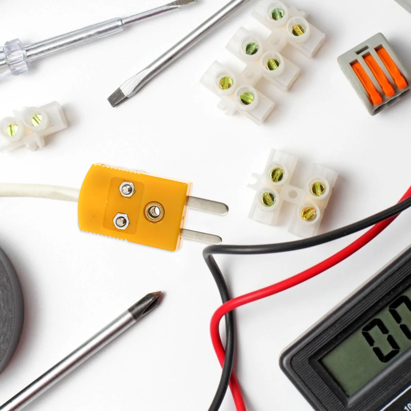

4pcs K Type Thermocouple Connector Adapter Male Female Plugs Yellow Wire Junction Multimeter Temperature Measurement RTD Circuit