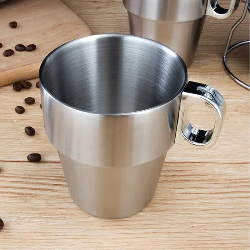 Stainless Steel Water Cup, Double Layer Coffee Cup, Practical Anti-Scald Stackable Water Cup Set With Cup Holder Stand