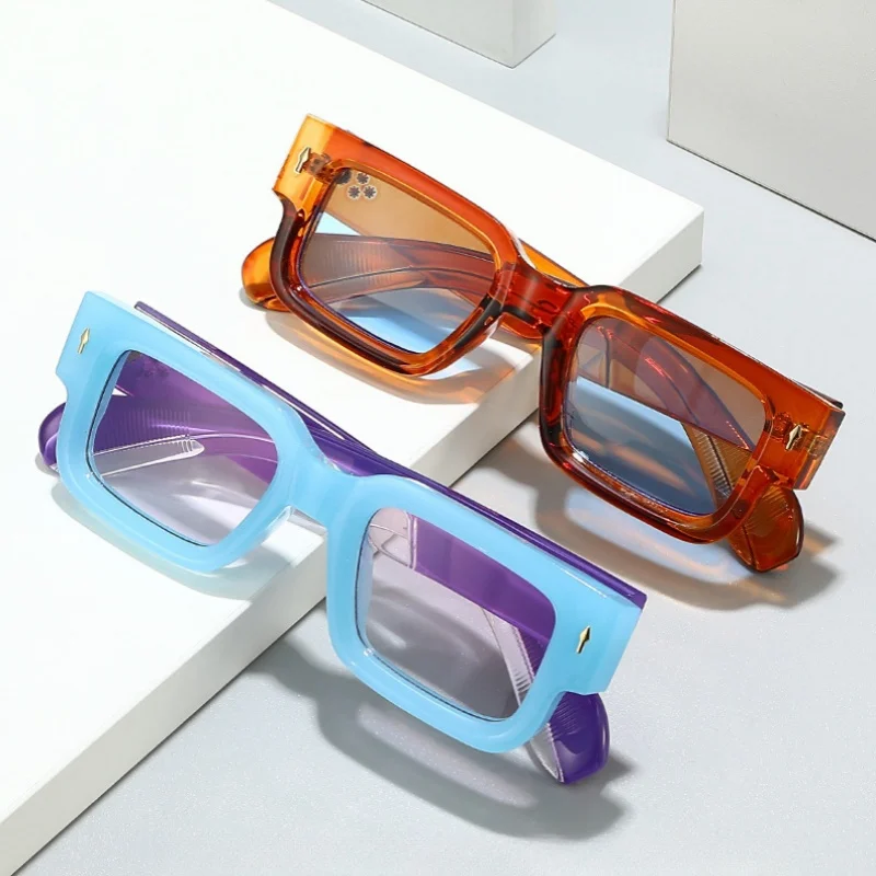 نظارات شمسية برتقالية مربعة عالية الجودة على الموضة لعام 2025 للنساء والرجال بتصميم فاخر بإطار سميك نظارات شمسية كلاسيكية