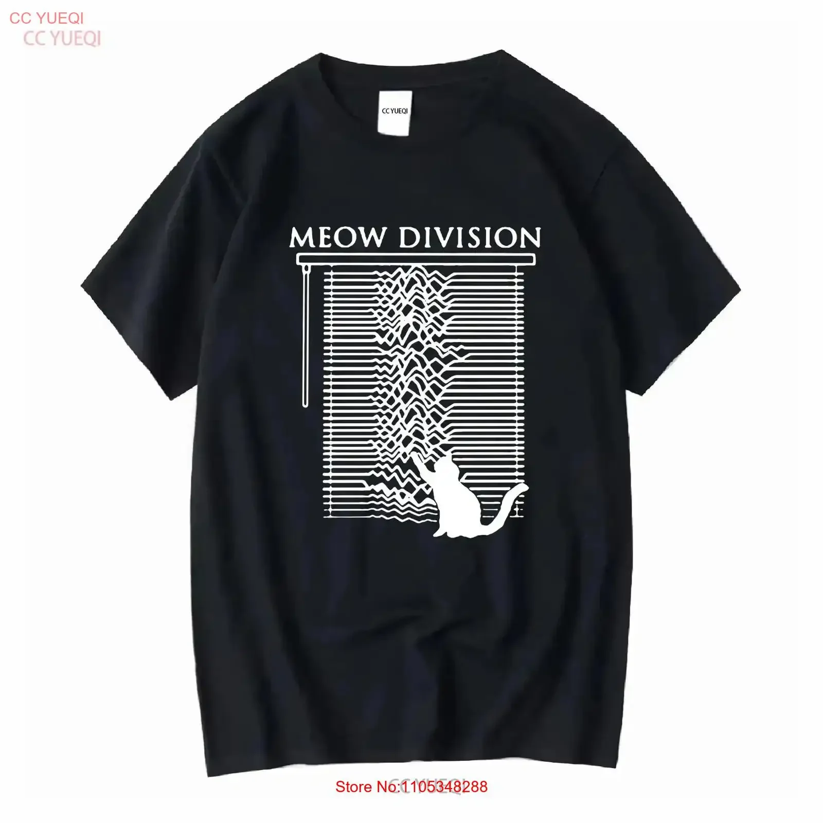 Meow Division T Shirt Cat band shirts s for lovers Funny Cute tees Unknown pleasures album tee Trendy vintage Washed  vintage