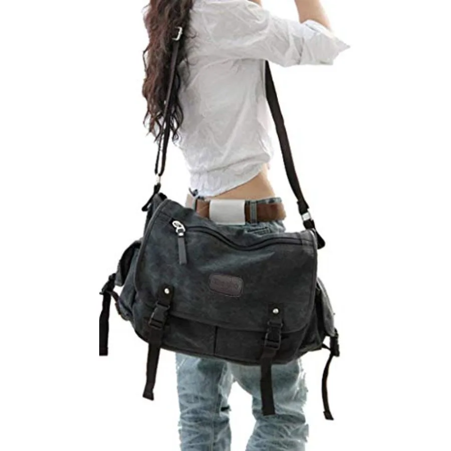 

Upgraded] Vintage Canvas Messenger Bag 13 15.6 Book Laptop Shoulder Bag Women Men New X