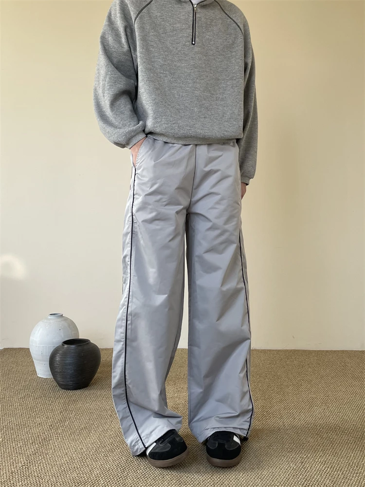 

Повседневные спортивные длинные брюки в полоску в американском стиле ретро, свободные прямые широкие брюки для рабочей одежды для мужчин и женщин