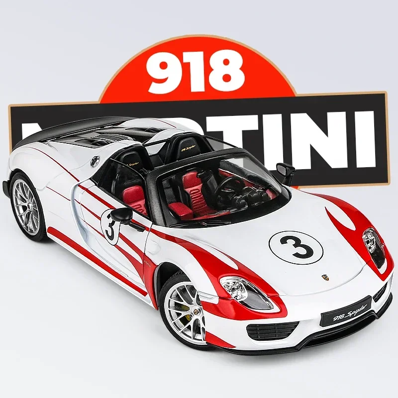 Diecast 1:18 Porsche 918 Martini Alloy Collection Minaiture Voiture Metal Casting Sound & light Toy Vehicles Boy Birthday Gift