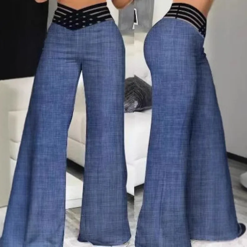 Women's Hollow Belt Trousers Temperament Commuter Micro-pull Pants High Waist Casual Wide-leg Pants