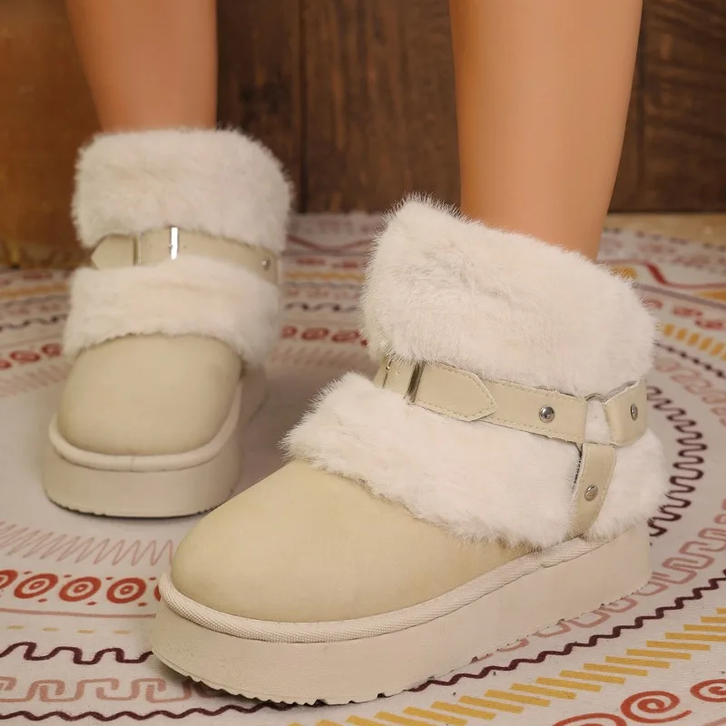 2026 Winter New Fleece Platform Round Toe Snow Boots Warm Thickened Cute Plus Size Cotton Shoes