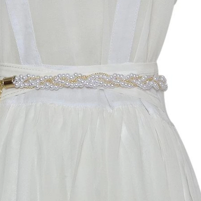 حزام لؤلؤ أنيق للنساء ، إبزيم مرن ، حزام كريستال ، سلسلة ، أنثى ، فتيات ، فستان ، خصر ، مصمم
