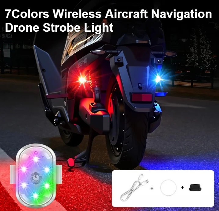 7Colors Wireless Aircraft Navigation Drone Strobe Light New High Visibility Anti-Collision Warning Beacon for Motorcycle Car