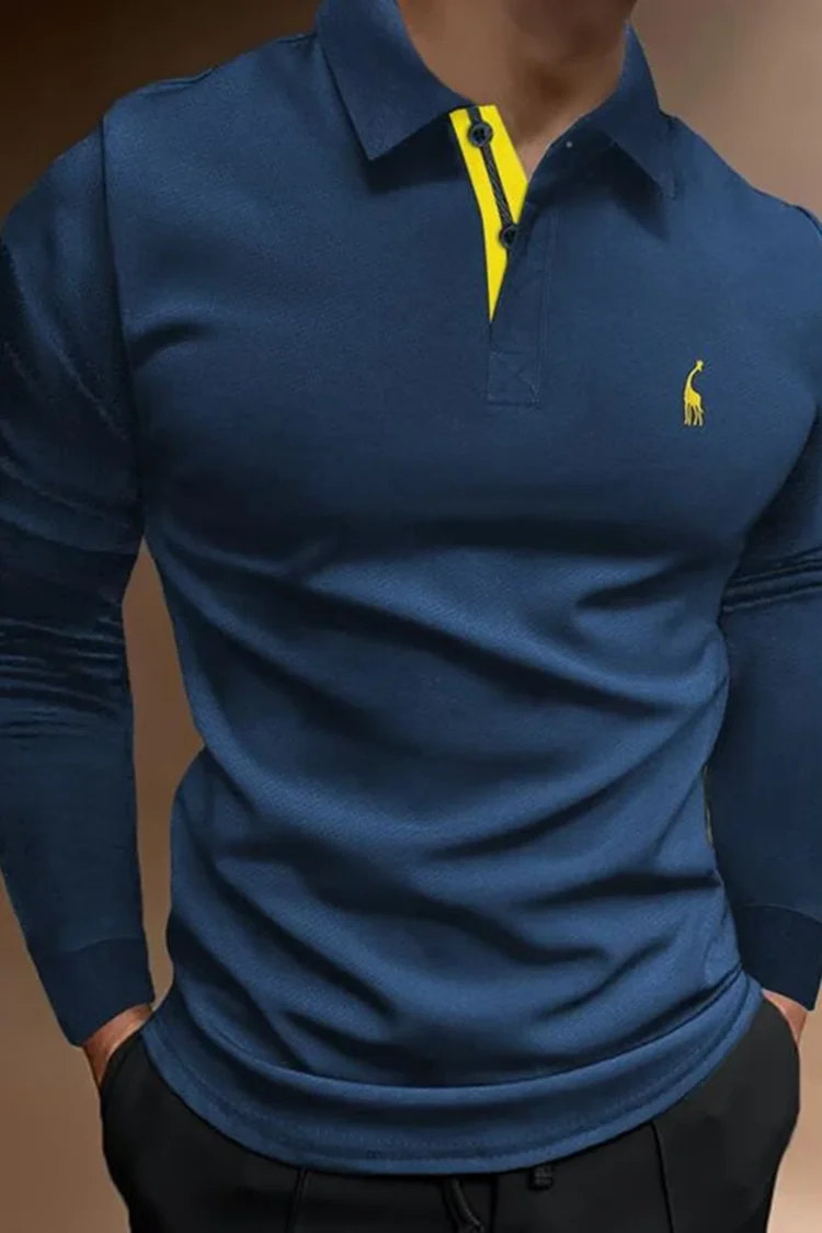 

3D print men's button-down long-sleeved polo shirt for casual entertainment party men's top