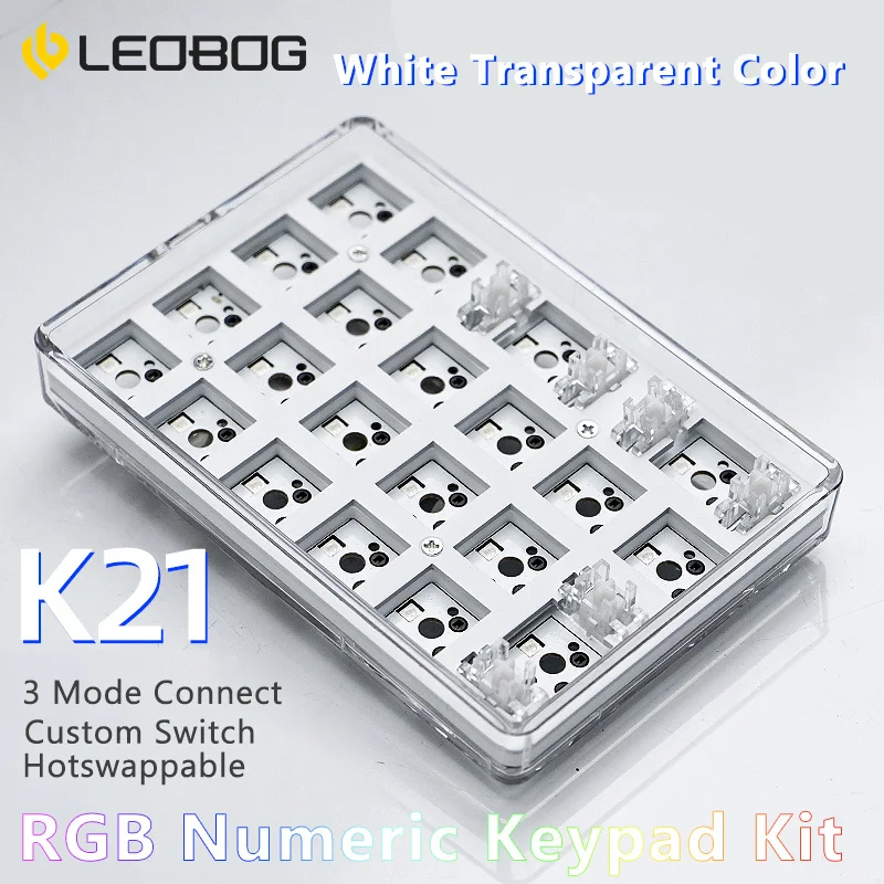 Imagem -05 - Mini Teclado Numérico com Luz Rgb Teclado Mecânico Teclado Numérico Jogos Numpad Mode 600mah 21 Chave Transparente Leobog-k21