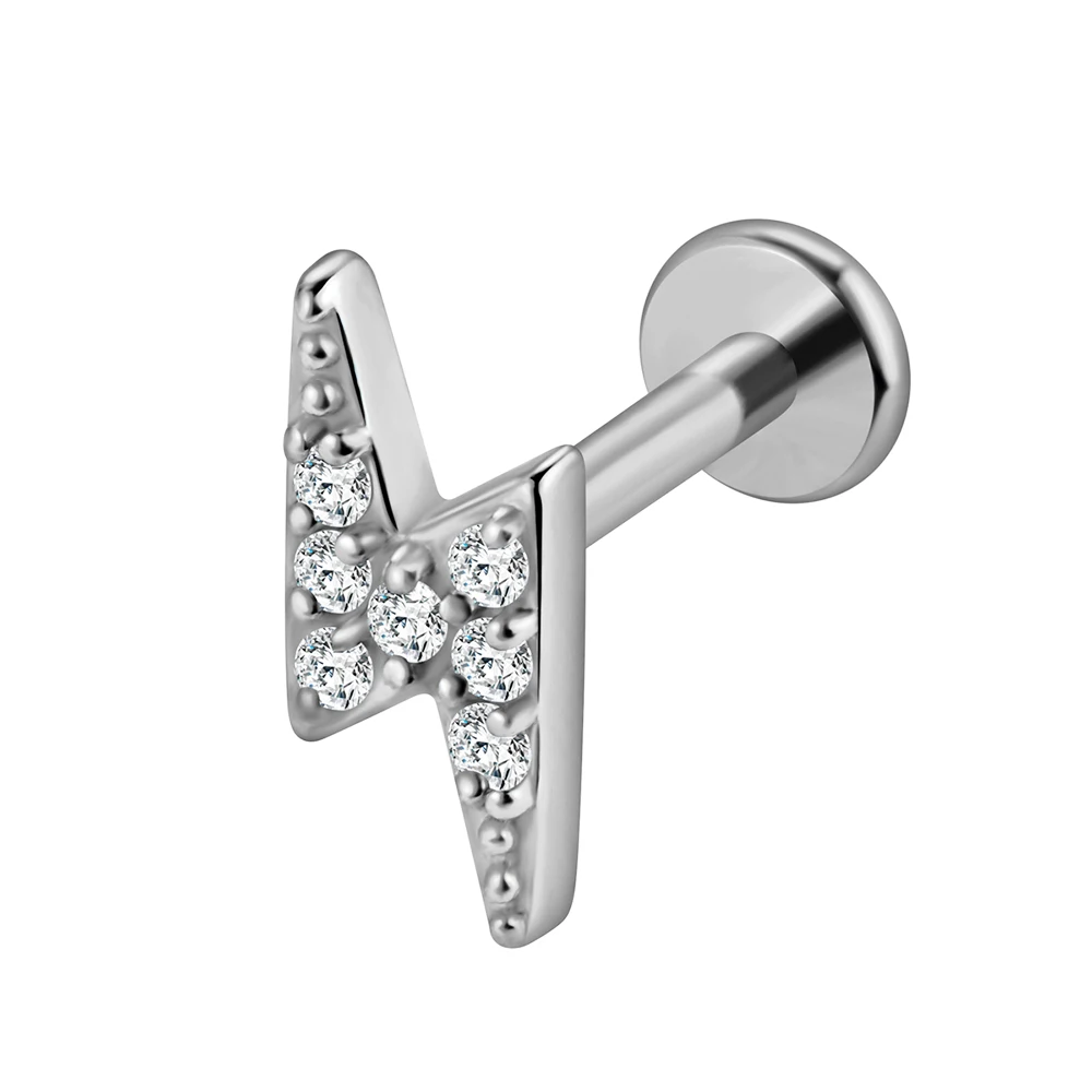 Moon Labret Stud Lightning Piercing Cubic zirconia Flat Back Earrings Tragus 316L Stainless steel Helix Piercing