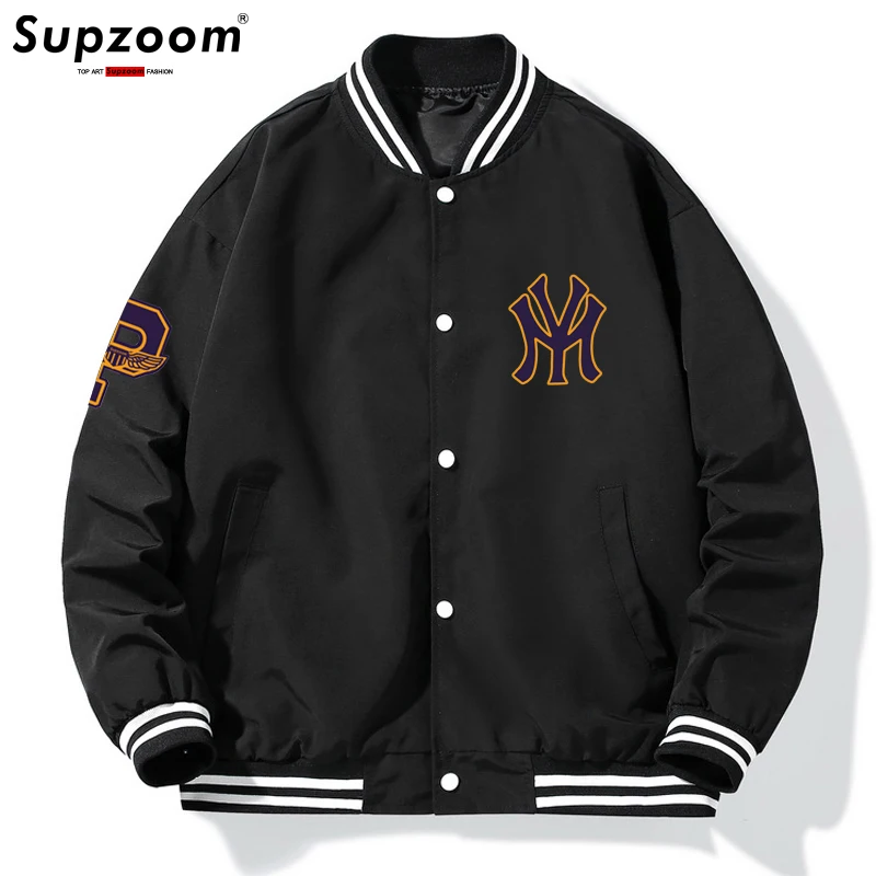 Supzoom 2022 New Arrival Letter Rib Sleeve Top Fashion Logo Single Breasted Casual Bomber Baseball Jacket Loose Cardigan Coat