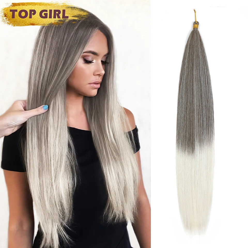 30 "Ariel lurus rambut kuda poni sintetis kepang tipis ekstensi Ariel lurus rambut kepang Ombre rambut pirang Crochet rambut