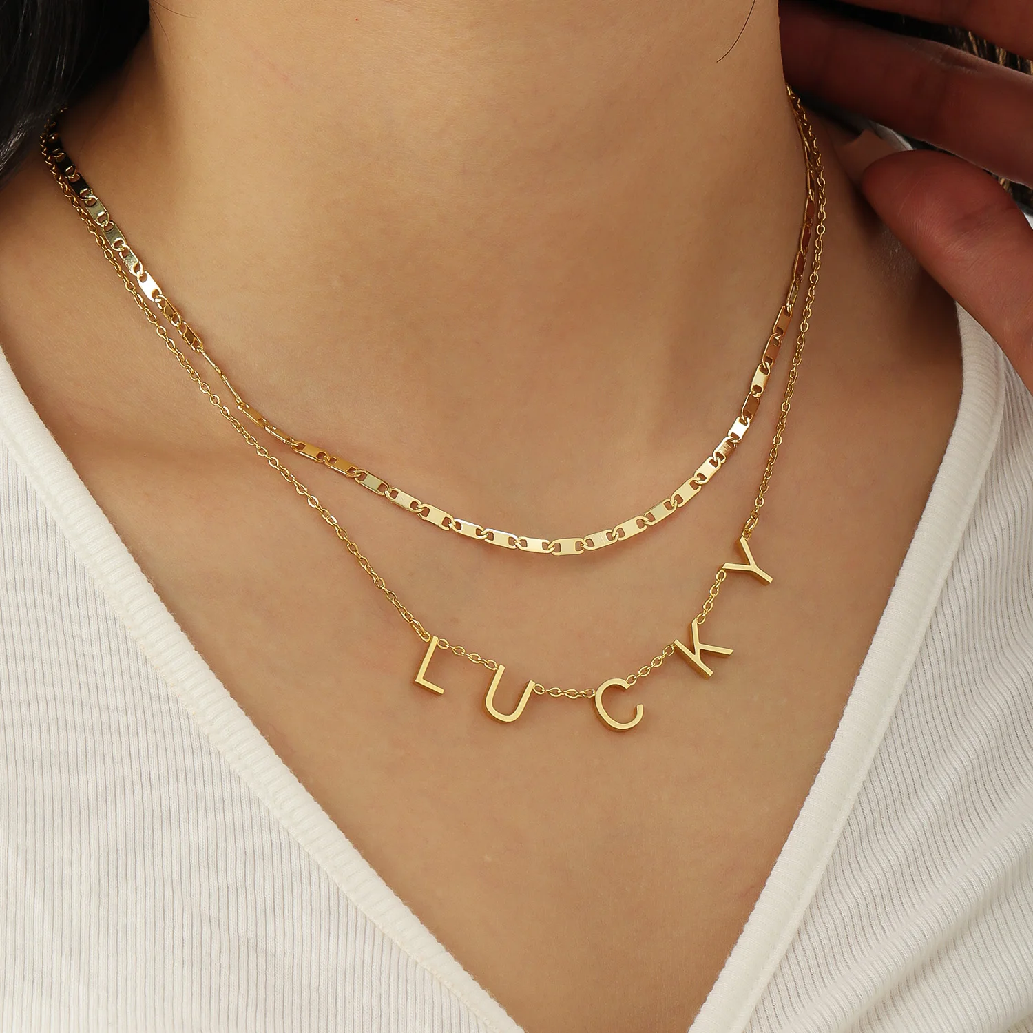 Customizable Name Necklace Waterproof Stainless Steel Personalized Layered Jewelry Initial Christmas Gift for Girlfriend Women