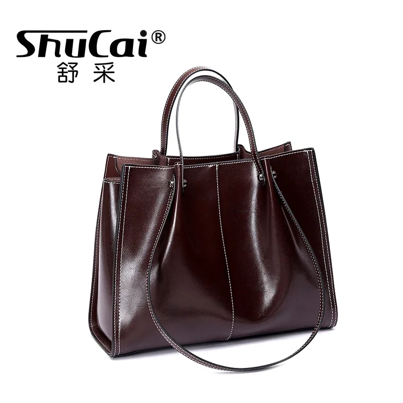 Luxury Woman Shoulder Soft Leather Large Square Tote Bag Vintage Fashion Cowhide Handbag Shopping Underarm Bags 2025 New