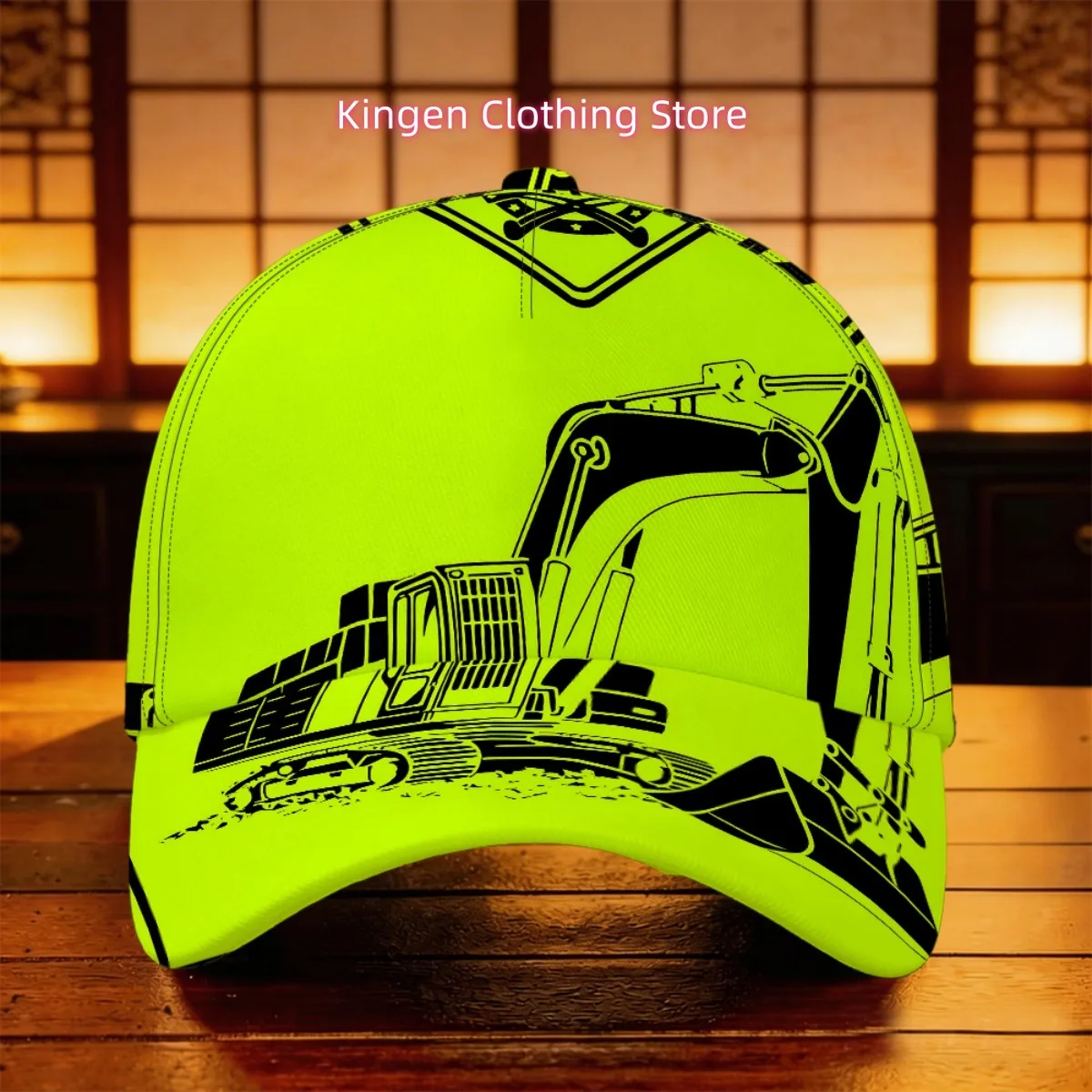 1pc Excavator Skull Warning Sign Black-Yellow Line Art Illustration Baseball Cap Hiking Gear Breathable & Lightweight Jogging Be