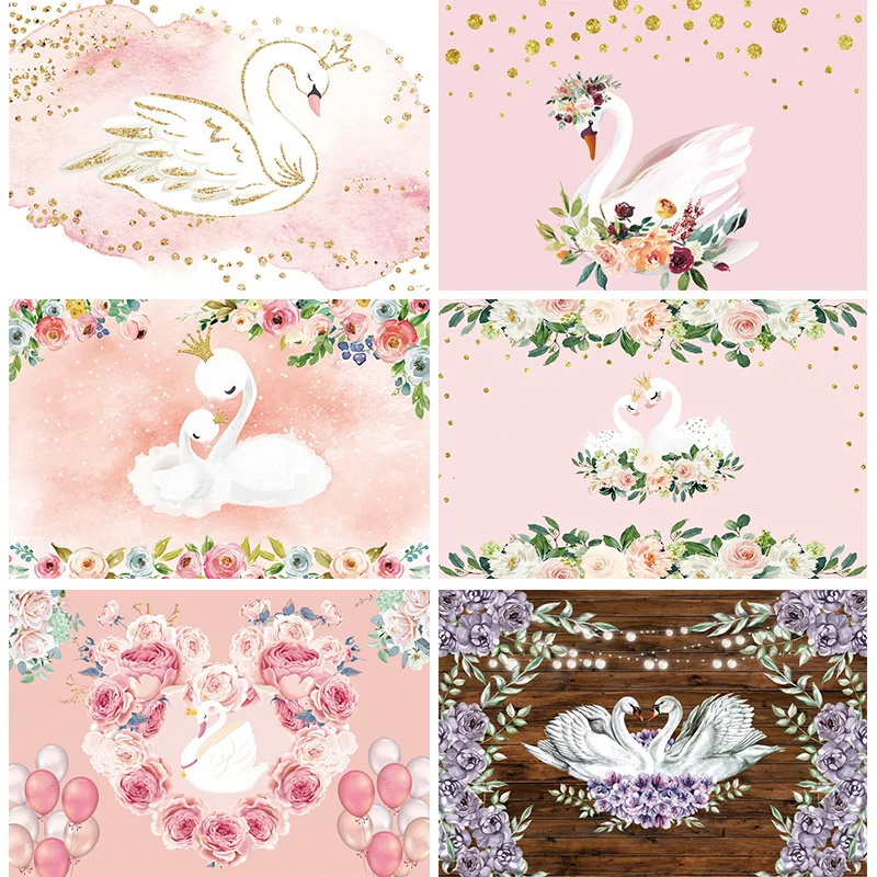 

Swan Backdrop Party 1st Birthday Decoration Girl Baby Shower Pink Rose Ballet Ballerina Background Photography Photoshoot Theme